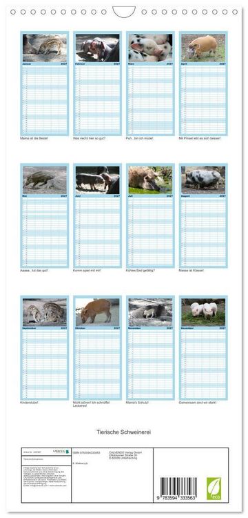 Produktbild: Familienplaner 2027 - Tierische Schweinerei mit 5 Spalten (Wandkalender, 21 x 45 cm) CALVENDO