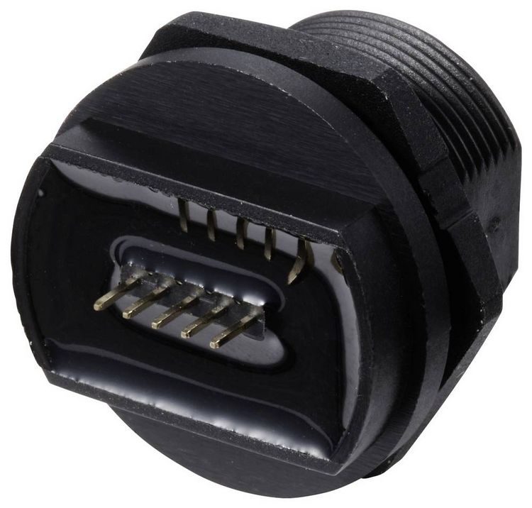 Produktbild: USB 2.0-Buchse f&uuml;r die r&uuml;ckseitige Montage (Gewinde) TC-E13T-FU2-PPF TC-13543552 TRU COMPONENTS Inhalt: 1 St.