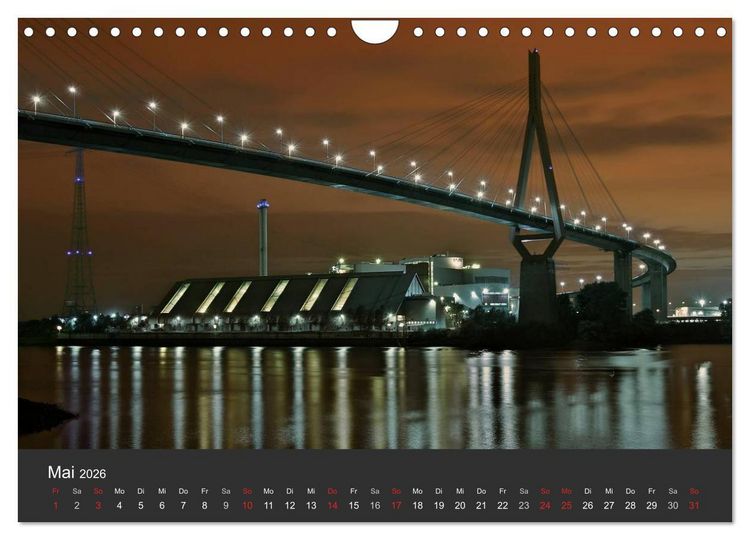 Produktbild: Hamburger Hafen bei Nacht (Wandkalender 2026 DIN A4 quer), CALVENDO Monatskalender