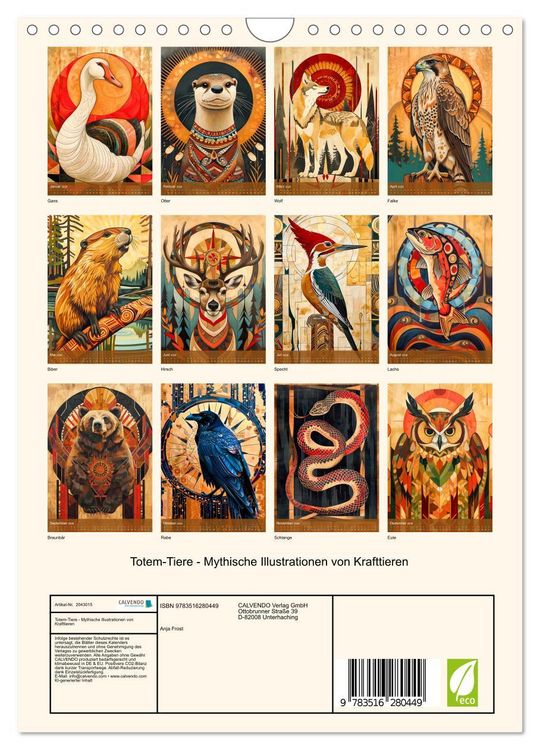 Produktbild: Totem-Tiere - Mythische Illustrationen von Krafttieren (Wandkalender 2026 DIN A4 hoch), CALVENDO Monatskalender