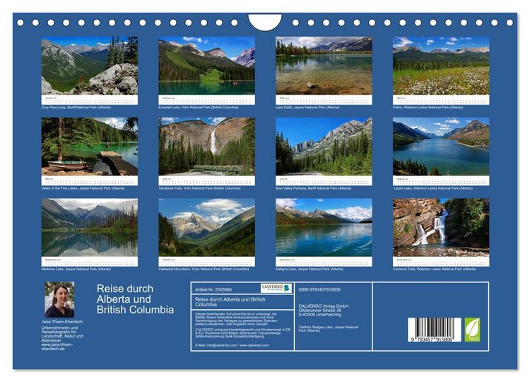 Produktbild: Reise durch Alberta und British Columbia (Wandkalender 2026 DIN A4 quer), CALVENDO Monatskalender