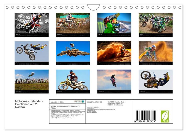 Produktbild: Motocross Kalender - Emotionen auf 2 R&auml;dern (Wandkalender 2026 DIN A4 quer), CALVENDO Monatskalender