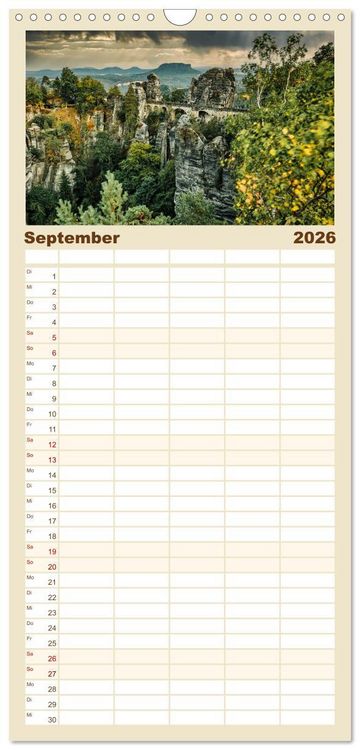 Produktbild: Familienplaner 2026 - Dresden und Elbsandsteingebirge mit 5 Spalten (Wandkalender, 21 x 45 cm) CALVENDO