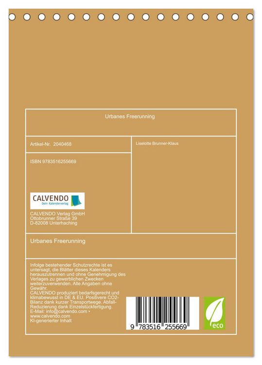 Produktbild: Urbanes Freerunning (Tischkalender 2026 DIN A5 hoch), CALVENDO Monatskalender