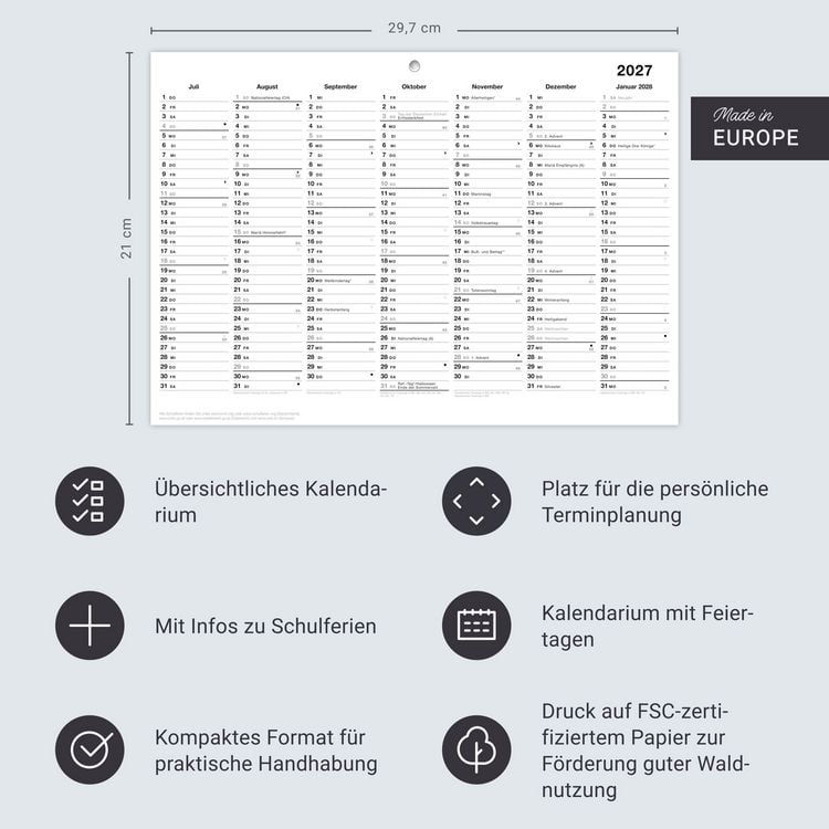 Produktbild: Black&White Tafelkalender A4 2027