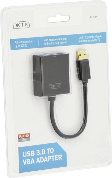 Produktbild: Digitus USB 3.2 Gen 1 (USB 3.0), VGA, Notebook, TV, Monitor, Video Adapterkabel [1x USB 3.2 Gen 1 Stecker A (USB 3.0) - 1x VGA-Buchse] DA-70840 15.00