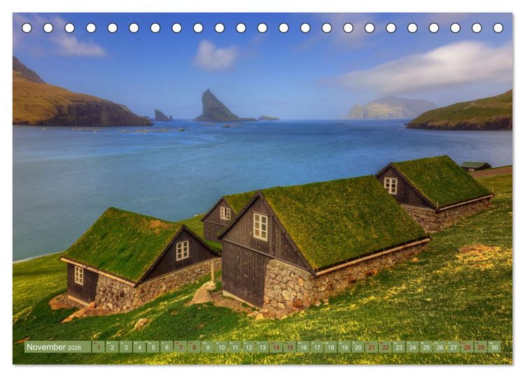 Produktbild: F&auml;r&ouml;er Inseln - Wo Schafe tanzen und die Natur im Winde fliegt (Tischkalender 2026 DIN A5 quer), CALVENDO Monatskalender
