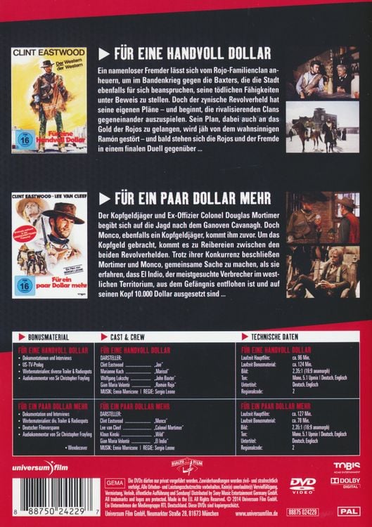 Produktbild: F&uuml;r eine Handvoll Dollar/F&uuml;r ein paar Dollar mehr [2 DVDs]