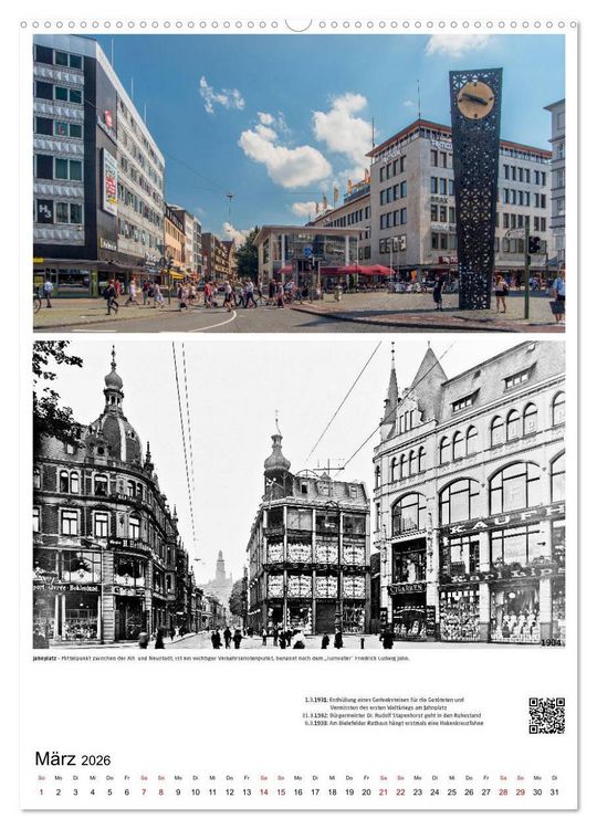 Produktbild: Bielefelder Fotomotive heute und damals mit historischen Ereignissen (hochwertiger Premium Wandkalender 2026 DIN A2 hoch), Kunstdruck in Hochglanz