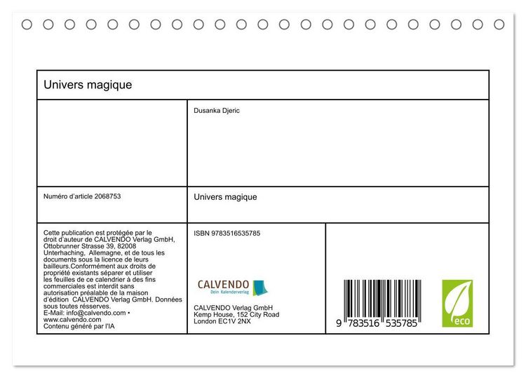 Produktbild: Univers magique (Calendrier de bureau 2026 DIN A5 vertical), CALVENDO calendrier mensuel