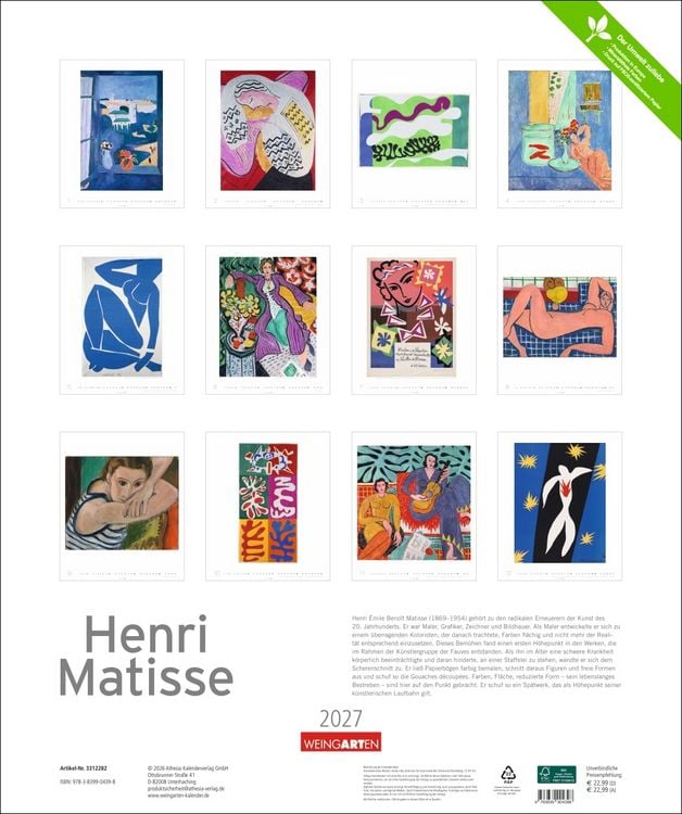 Produktbild: Henri Matisse Edition Kalender 2027