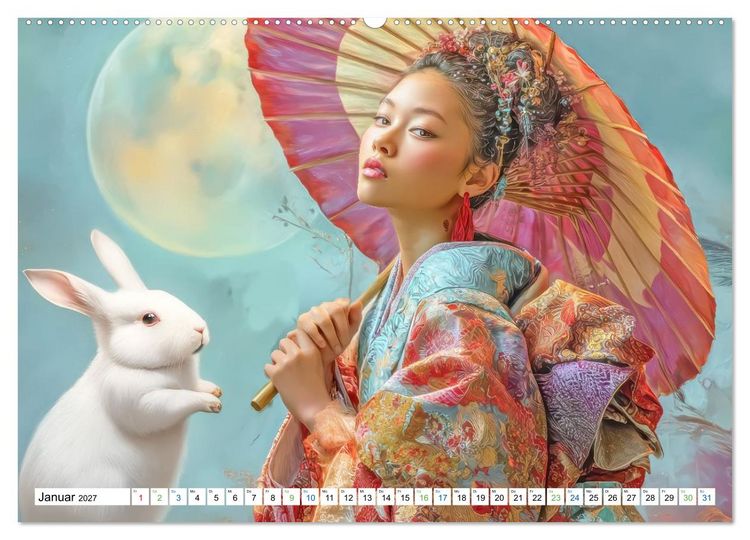 Produktbild: Japanisch inspirierte Werke - Mit Japans traditionellen Tieren (Wandkalender 2027 DIN A2 quer), CALVENDO Monatskalender