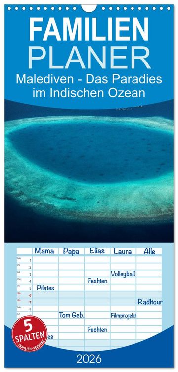 Produktbild: Familienplaner 2026 - Malediven &ndash; Das Paradies im Indischen Ozean III mit 5 Spalten (Wandkalender, 21 x 45 cm) CALVENDO