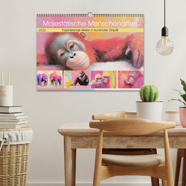 Produktbild: Majest&auml;tische Menschenaffen. Faszinierende Wesen in kunstvoller &Ouml;loptik (Wandkalender 2026 DIN A3 quer), CALVENDO Monatskalender