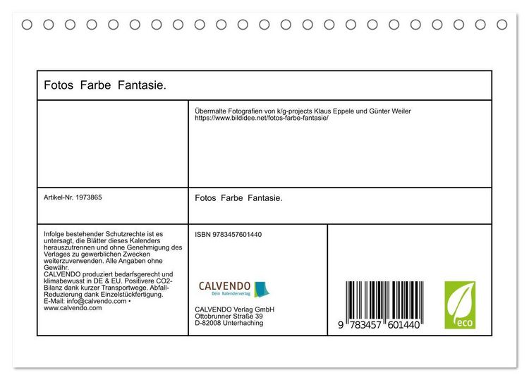 Produktbild: Fotos Farbe Fantasie. (Tischkalender 2026 DIN A5 quer), CALVENDO Monatskalender