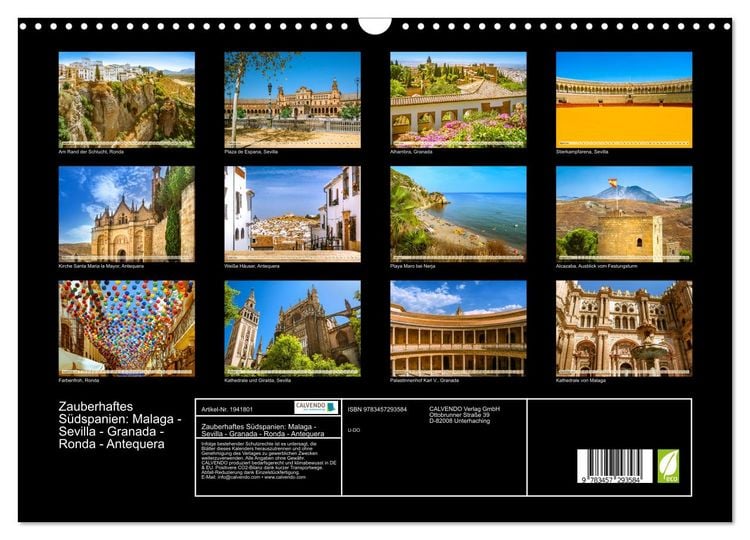 Produktbild: Zauberhaftes S&uuml;dspanien: Malaga - Sevilla - Granada - Ronda - Antequera (Wandkalender 2026 DIN A3 quer), CALVENDO Monatskalender