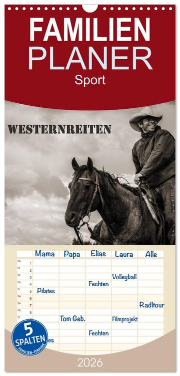 Produktbild: Familienplaner 2026 - Westernreiten mit 5 Spalten (Wandkalender, 21 x 45 cm) CALVENDO