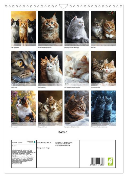 Produktbild: Katzen (Wandkalender 2026 DIN A3 hoch), CALVENDO Monatskalender