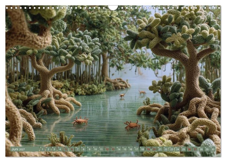 Produktbild: Textile Naturwelten. Amigurumi-&Ouml;kosysteme zZwischen Polarmeer und Savanne (Wandkalender 2027 DIN A3 quer), CALVENDO Monatskalender