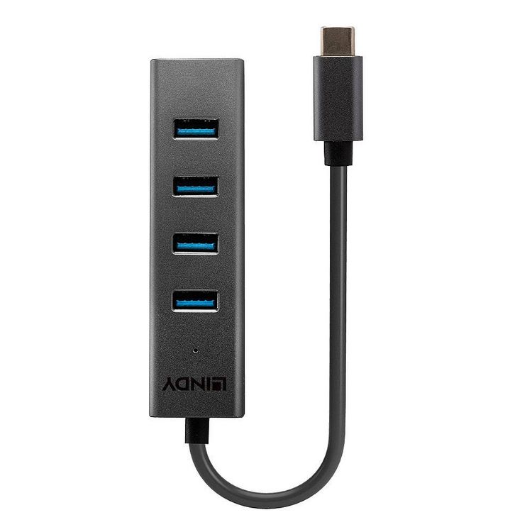 Produktbild: LINDY 43325 USB-Hub 4 Port USB-A USB 3.2 Gen1 5 GBit/s mit USB-C&reg; Stecker Grau 43325