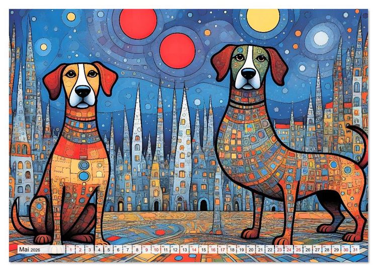 Produktbild: Bunte Hundebande (hochwertiger Premium Wandkalender 2026 DIN A2 quer), Kunstdruck in Hochglanz