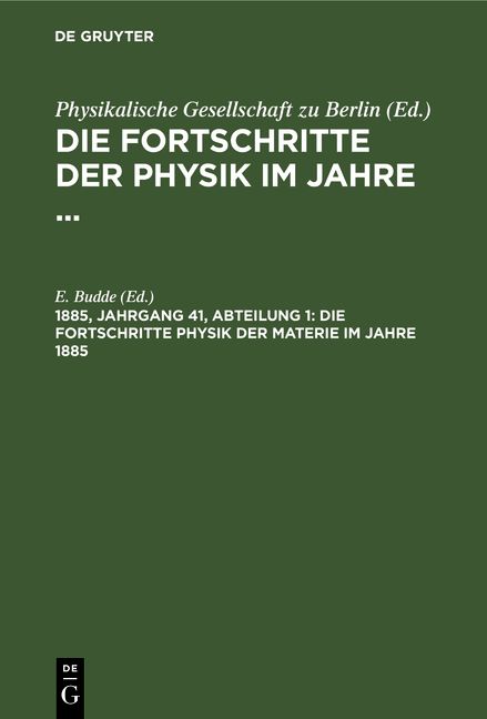 Produktbild: Die Fortschritte Physik der Materie im Jahre 1885