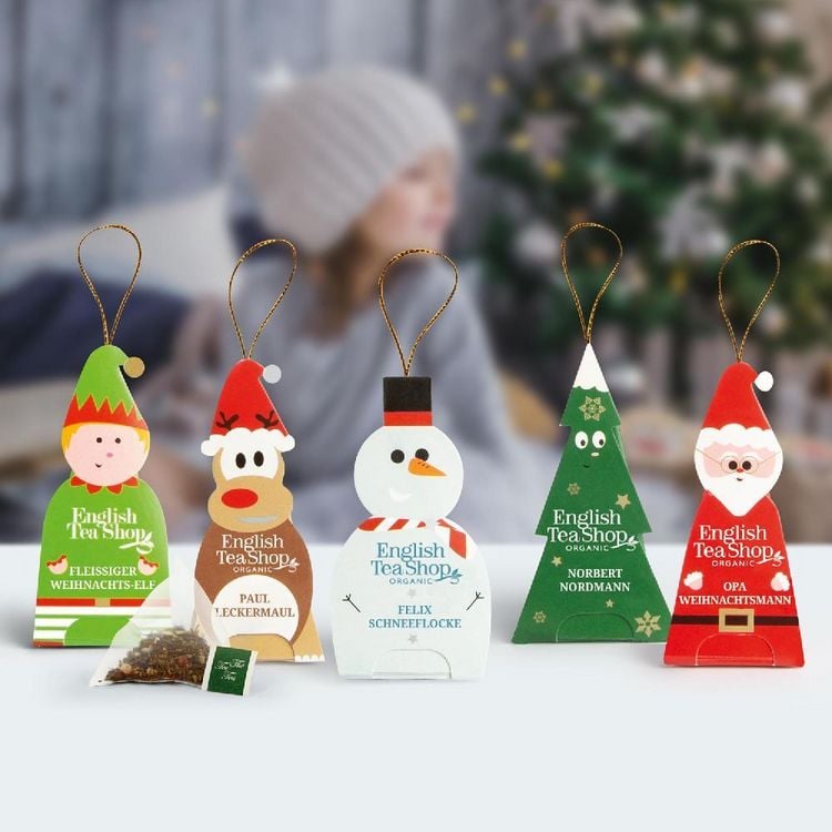 Produktbild: Wintertee Geschenk "Fr&ouml;hliche Weihnachtsgesellen" Teefiguren, BIO, 5 Sorten, 10 Pyramidenbeutel