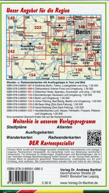 Radwander- und Wanderkarte Potsdamer Havelseen, Blütenstadt Werder und Umgebung 1 : 35 000