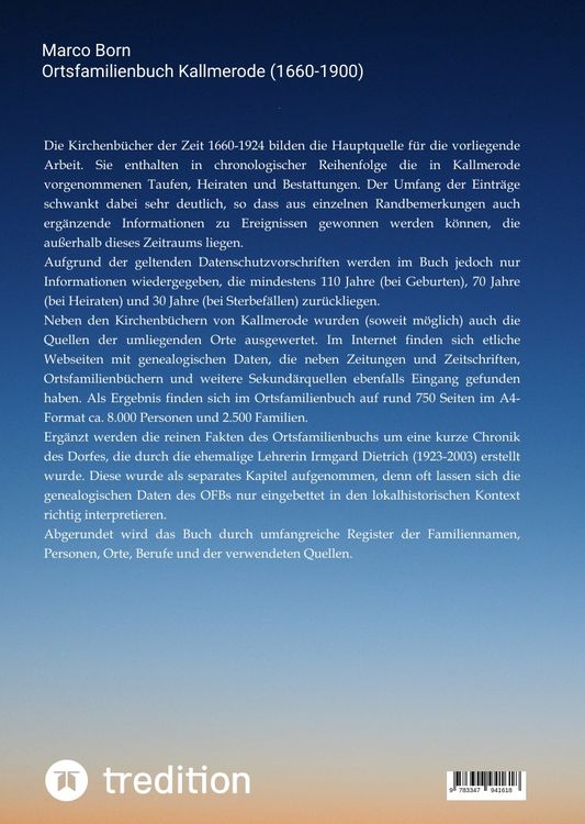 Produktbild: Ortsfamilienbuch Kallmerode inkl. Beinrode (1660-1900)