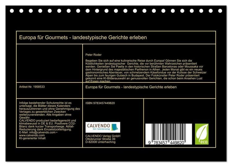 Produktbild: Europa f&uuml;r Gourmets - landestypische Gerichte erleben (Tischkalender 2026 DIN A5 quer), CALVENDO Monatskalender