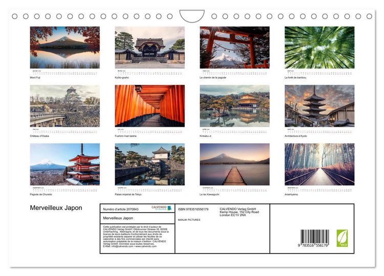 Produktbild: Merveilleux Japon (Calendrier mural 2026 DIN A4 vertical), CALVENDO calendrier mensuel