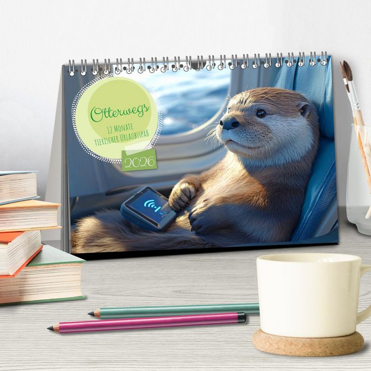 Produktbild: Otterwegs - 12 Monate tierischer Urlaubsspa&szlig; (Tischkalender 2026 DIN A5 quer), CALVENDO Monatskalender