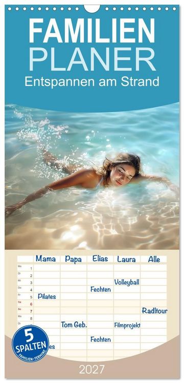 Produktbild: Familienplaner 2027 - Entspannen am Strand mit 5 Spalten (Wandkalender, 21 x 45 cm) CALVENDO