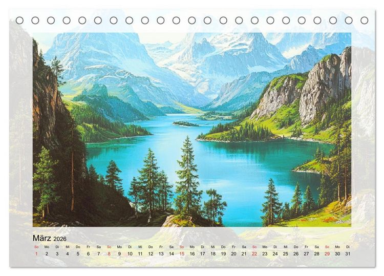 Produktbild: Zauber der Berge. Malerische Naturwunder in &Ouml;loptik (Tischkalender 2026 DIN A5 quer), CALVENDO Monatskalender