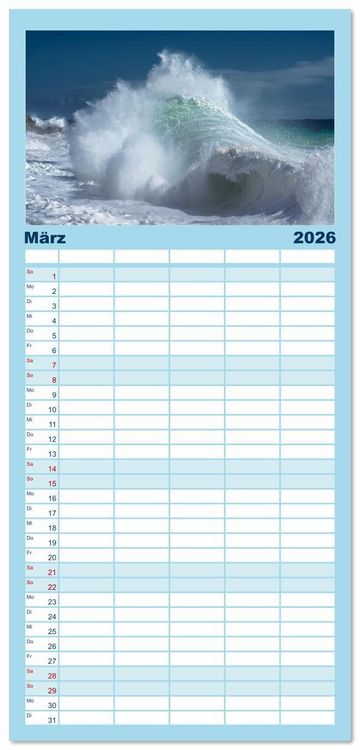 Produktbild: Familienplaner 2026 - Azurblaue Horizonte - Die Sch&ouml;nheit des Meeres einfangen mit 5 Spalten (Wandkalender, 21 x 45 cm) CALVENDO