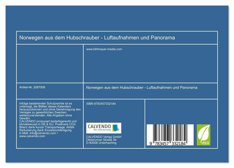 Produktbild: Norwegen aus dem Hubschrauber - Luftaufnahmen und Panorama (Tischkalender 2026 DIN A5 quer), CALVENDO Monatskalender