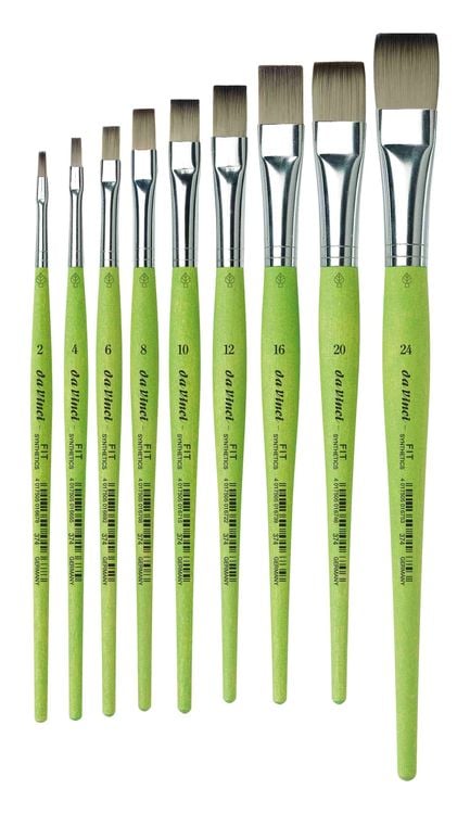 Produktbild: da Vinci Pinsel Fit f&uuml;r Schule und Hobby, elastische Synthetik, gr&uuml;n, flach, Serie 374 Gr. 8