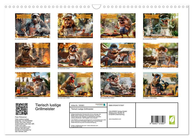 Produktbild: Tierisch lustige Grillmeister (Wandkalender 2026 DIN A3 quer), CALVENDO Monatskalender