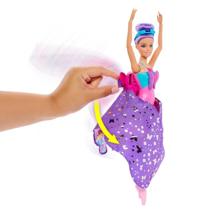 Produktbild: Barbie Tanz und Flatter Puppe mit 2-in-1-Verwandlung von der Tänzerin zum Schmetterling, violette Haare