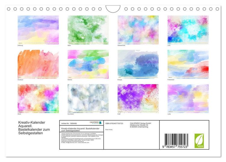 Produktbild: Kreativ-Kalender Aquarell. Bastelkalender zum Selbstgestalten (Wandkalender 2026 DIN A4 quer), CALVENDO Monatskalender