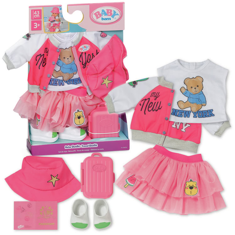 Produktbild: Zapf Creation BABY born Puppenkleidung Reiseoutfit rosa/wei&szlig; 43cm