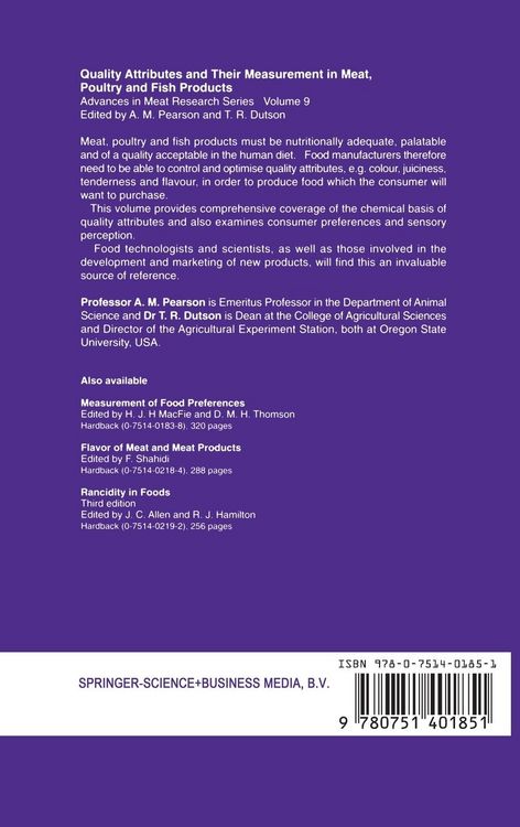 Produktbild: Quality Attributes and Their Measurement in Meat, Poultry and Fish Products