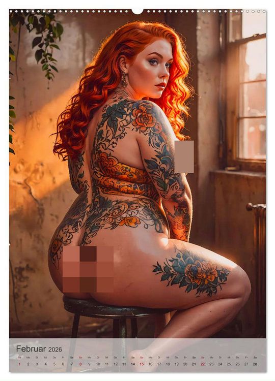 Produktbild: Verf&uuml;hrerische Momente - Kurven und Tattoos (hochwertiger Premium Wandkalender 2026 DIN A2 hoch), Kunstdruck in Hochglanz
