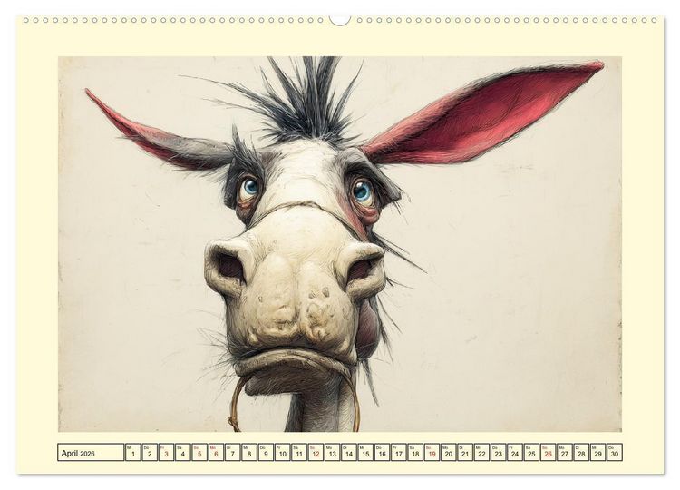 Produktbild: Esel mit Haltung. Karikaturen zwischen Humor und Melancholie (hochwertiger Premium Wandkalender 2026 DIN A2 quer), Kunstdruck in Hochglanz