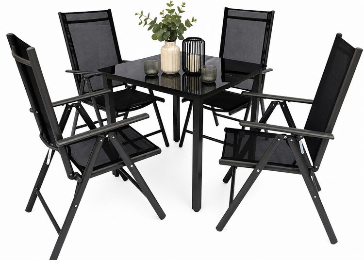 Produktbild: 5 tlg. Alu Glas Tisch Gartenset Sitzgruppe 80 SW