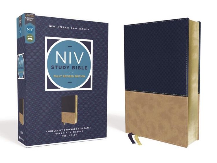Produktbild: NIV Study Bible, Fully Revised Edition, Leathersoft, Navy/Tan, Red Letter, Comfort Print