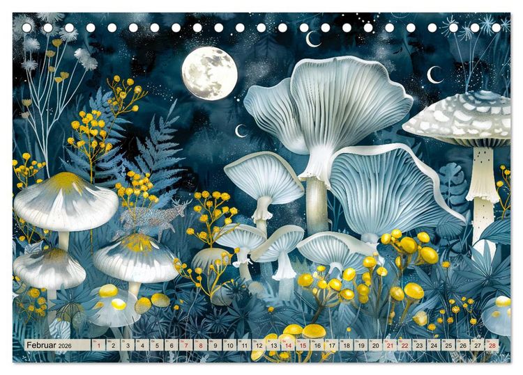 Produktbild: Zauberwelt der Pilze - Fantasievolle Pilze im verwunschenen Wald (Tischkalender 2026 DIN A5 quer), CALVENDO Monatskalender