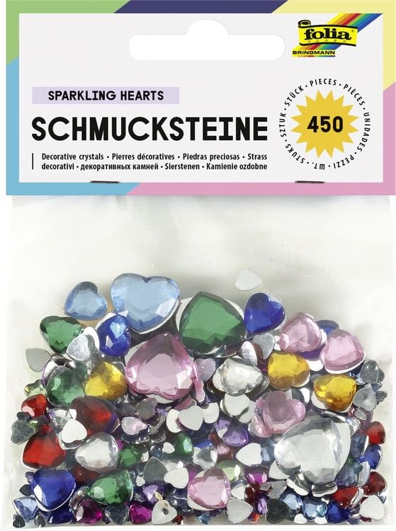 Produktbild: Folia Schmucksteine SPARKLING HEARTS, 450 St&uuml;ck, Gr&ouml;&szlig;en und Farben sortiert
