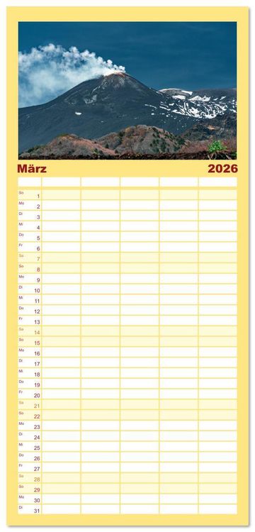 Produktbild: Familienplaner 2026 - &Auml;tna - Europas h&ouml;chster Vulkan mit 5 Spalten (Wandkalender, 21 x 45 cm) CALVENDO