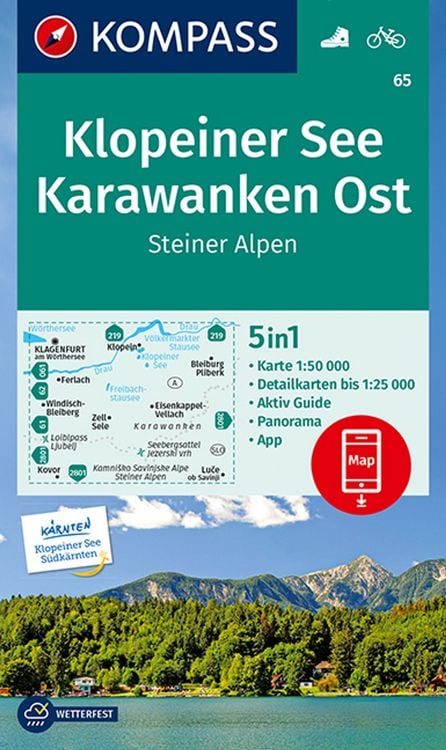 Produktbild: KOMPASS Wanderkarte 65 Klopeiner See, Karawanken Ost, Steiner Alpen 1:50.000